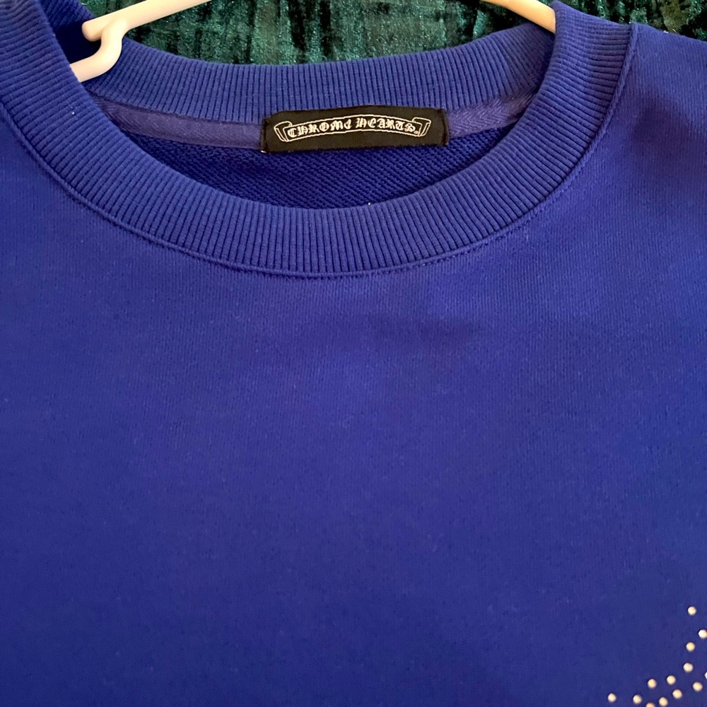 Blue Chrome Hearts rhinestone sweatshirt
